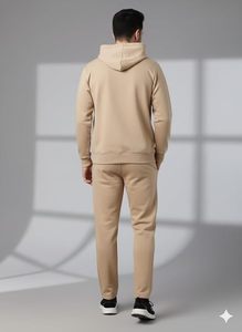 Ensemble de survêtement pour homme, couleur unie, à capuche, pantalon long avec poches latérales, coton respirant, tenue décontractée pour l'automne - Product Image 3