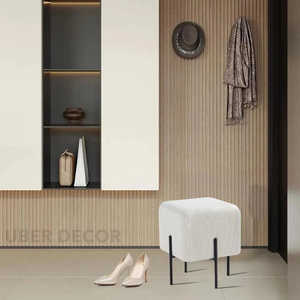 Frova Boucle Upholstered Ottoman Stool Modern Minimalist Accent <b>Seat</b> with Metal Legs for Living Room & Bedroom - Product Image 3