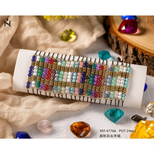 Pulseras de piedra redondas, juego de 24 piezas, estilo bohemio para mujer, accesorio de joyería de regalo - Product Image 3