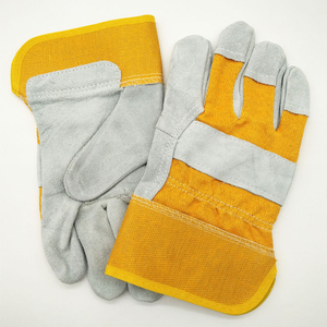 Leather Safety <b>Gloves</b> Gray <b>Red</b> Full Grain Abrasion Resistant Anti Slip General Purpose Work <b>Gloves</b> Elastic Wristband - Product Image 4