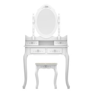 Modern Concise White <b>Makeup</b> Vanity 4 Drawer 360 Degree Rotation Dresser with Removable <b>Mirror</b> (=20407644) - Product Image 4