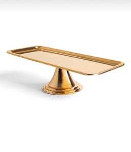 Plateau à gâteau rectangulaire en métal doré avec support, style glamour, couleur unie, plat de service pour fêtes, vaisselle et assiettes, plateau de Noël - Product Image 4