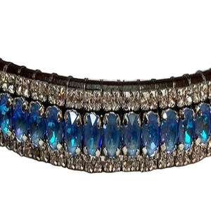 Vente chaude Black Premium Leather Horse Brow Band avec des cristaux clairs décoratifs à 3 rangées et des cristaux bleu ciel Bling Brow Band - Product Image 1