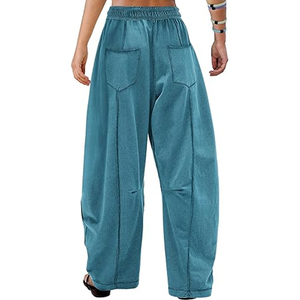 Pantalon large taille haute avec cordon de serrage, coupe décontractée, style streetwear, décontracté, 100% coton - Product Image 2