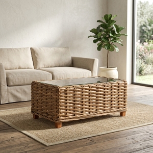 New Modern Minimalist Chunky Woven Rattan Coffee Table <b>Wood</b> Glass Eco-Friendly Outdoor Garden Patio Furniture Indoor <b>Desk</b> Box - Product Image 2