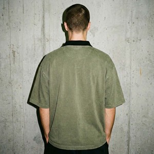 Vente en gros de chemises pour hommes sur mesure, coupe ample, effet délavé vintage, vert olive, streetwear, tricoté lourd, 100% coton, coupe ample - Product Image 6