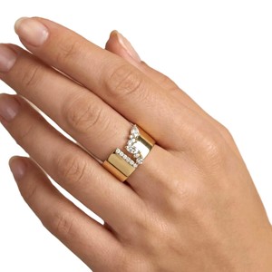 10K <b>14K</b> 18K Solid <b>Gold</b> Marquise & Round Lab Diamond Wide Cigar <b>Gold</b> Band Statement <b>Ring</b> Asymmetric Chunky Cluster Wedding Band - Product Image 5