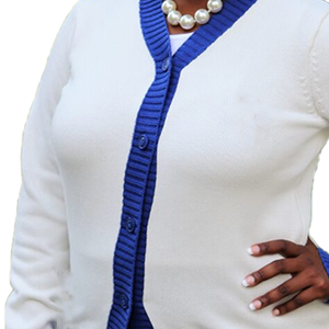 ZPB Fabricant OEM ODM Personnalisé – Cardigan Tricoté Classique Bleu avec Broderie de Patch pour Femme – Vente en Gros de Pulls de Sororité – Fabrication en Vrac Adaptée aux Usines - Product Image 6