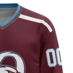 Men Maroon Blue Sublimated <b>Ice</b> Hockey Printable Polyester V Neck Jersey Long Sleeve Team Wear Training Sports Clothing - Product Image 6