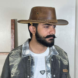 Sombrero de Vaquero de Cuero Genuino de Grano Completo Hecho a Medida, Estilo Occidental Personalizado, con Banda Trenzada de Cuero Real para Unisex - Product Image 4