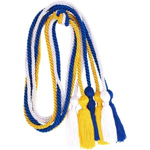 Cordón Trenzado Azul, Amarillo y Blanco con Borlas para Prendas de Vestir, Cordón de 3 Hilos de Estilo Clásico con Precio Económico y Servicio OEM - Product Image 1