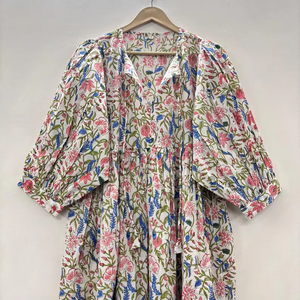 Vestido Midi Informal para Mujer, para Uso Diario, Todas las Temporadas, Tejido 100% Algodón, Liso, con Detalles Funcionales y Estructurales, Manga Corta, Corte Imperio - Product Image 1