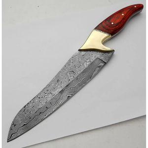 Couteau de chef moderne personnalisé fait main Burraq, lame en acier Damas, manche en bois de 8 pouces, étui en cuir, épaisseur 3,0 mm - Product Image 6