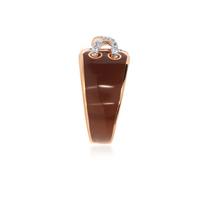Anillo de Diamantes Entrecruzados de Lujo con Banda Ancha Abierta y Esmalte Marrón en Oro Rosa de 18K - Product Image 4
