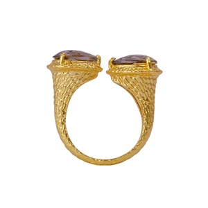 Smoky Quartz Texture Double Stone Open <b>Adjustable</b> <b>Ring</b> Handmade Gold Plated Finish Statement <b>Ring</b> Wholesale Jewelry Manufacturer - Product Image 5