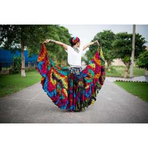 Falda Maxi de Rayón con Estampado Tie-Dye de Inspiración Tradicional, Multicolor, Estampado Abstracto, Estilo Bohemio, Casual, Larga - Product Image 4