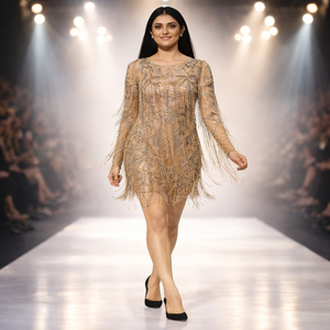 Vestido de Noche Corto de Alta Gama para Mujer |   Completamente bordado con detalles de cuentas negras |   Ropa de Diseño para Eventos y Bodas para Suministro al por Mayor - Product Image 3