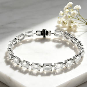 Tennis Style Silver Plated Moissanite Bracelet with Emerald Cut Trendy GRA Certified Unisex Anniversary <b>Gift</b> - Product Image 3