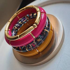 Handmade Brass & Resin <b>Bangles</b> – Statement <b>Bracelets</b> with Turquoise Resin Inlay & Gold Brass Panels Vintage Jewelry Wholesale - Product Image 1
