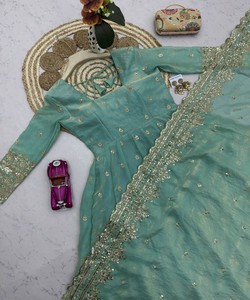 Salwar Kameez Dupatta Sky Silk pour femmes, tenue traditionnelle pour mariage et fête, vêtements indiens et pakistanais longs jusqu'au sol, 85156 SAI- SSC 718 - Product Image 4