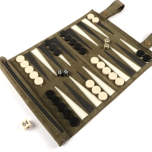 Jeu de backgammon portable enroulable en cuir et toile, jeu de société pliable en similicuir avec dés - Product Image 6