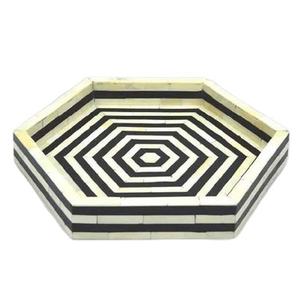 Nouvel arrivage : Plateau de service polyvalent pour petit-déjeuner, fait main, motif damier, incrustation d'os, amande et crème, origine Inde - Product Image 6