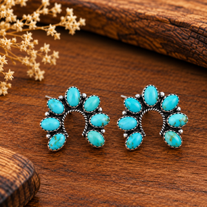 Boucles d'oreilles clous fer à cheval vert bleu turquoise, pierres précieuses turquoise, bijoux fantaisie faits main de style western pour femme - Product Image 4