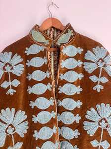 Handcrafted for Color Velvet Suzani Embroidered Winter Quilted Reversible Thick <b>Jacket</b> Floral Artisan Boho Luxury Statement - Product Image 6