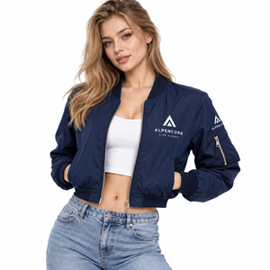 Chaqueta corta bomber para mujer al por mayor, con cremallera, cuello mandarín, cortavientos, a la moda para exteriores, top corto con cremallera para mujer - Product Image 2