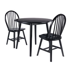 Moreno 3 pezzi nero foglia goccia tavolo da pranzo Set con Windsor sedie per la sala da pranzo di casa - Product Image 1