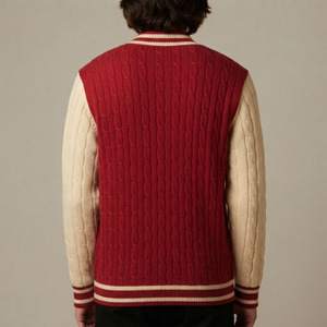 Wholesale <b>Custom</b> Red White Cable Knit Button Up Varsity Cardigan Chenille Patch Sorority Sweater Unisex Greek Apparel - Product Image 6