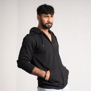 Sweat à capuche pour homme, confortable pour l'hiver, en tissu polaire de haute qualité, noir, style fermeture éclair, avec deux poches latérales, respirant et confortable en BD - Product Image 2