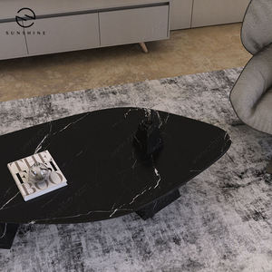 Mesa de Centro Moderna de Madera Negra con Base Geométrica para Muebles de Sala de Estar - Product Image 6