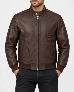 Chaqueta Safari Clásica de Cuero para Hombre, Chaqueta Casual Impermeable y Cortavientos de Piel de Cordero Suave, Estilo Vintage, Moda Urbana, Personalizada - Product Image 1