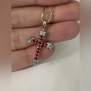 Collier Croix Rubis en Argent 925 Plaqué Or, Pendentif Foi Chrétienne, Bijoux Religieux, Bijoux Pierre de Naissance, Cadeaux Bapistam - Product Image 4