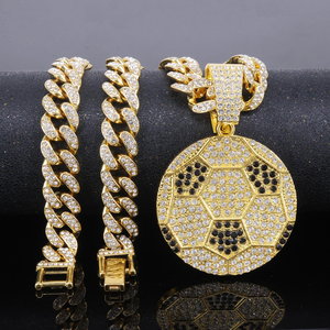Moissanite Diamond Pendant 925 Silver Gold Plated <b>Chain</b> Necklace <b>Iced</b> <b>Out</b> Soccer Ball Charm Hip Hop Jewelry Set Luxury Gift - Product Image 1
