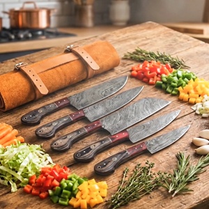 Juego de Cuchillos de Cocina de Acero de Damasco Hechos a Mano de 7 Piezas con Mango de Resina y Micarta, Funda de Cuero, Cuchillos Utilitarios de Supervivencia y Caza - Product Image 2