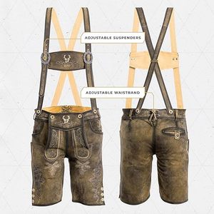 Pantalones de Cuero Bordados de Estilo Antiguo para Hombre, Talla Grande |   Pantalones Cortos de Cuero Bávaro con Aspecto Antiguo |   Disfraz Hecho a Mano para el Oktoberfest - Product Image 4
