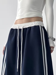 Women's <b>Summer</b> Casual Contrast <b>Pants</b> Digital Printing Side Striped Patchwork Wide-Leg Trousers for Private Label Brand - Product Image 3