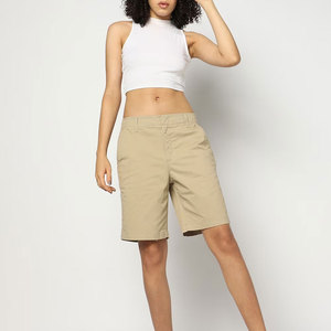 Shorts Bermuda Femme Taille Haute en Toile de Coton Kaki Tendance Coupe Droite Décontracté avec Poches Élastique Respirant Écologique Couleur Unie - Product Image 4