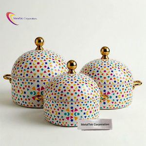 Casserole de service Ramadan style arabe, double paroi émaillée, avec bouton en forme de croissant de lune et couvercle poli – Plat élégant - Product Image 5
