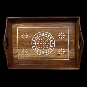 Plateau de service en bois naturel de haute qualité avec incrustation de nacre pour cuisine, fête arabe, hôtel, vaisselle, décoration, prix de gros - Product Image 1