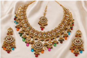Gold Plated Brass Zircon Imitation Pearl Vintage Flower Artificial Jewelry Set (Necklace Earrings Headpiece) Women Wedding Party - Product Image 6