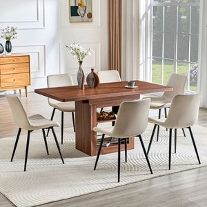 Set Tavolo da Pranzo Allungabile in MDF Noce 59-71 Pollici e 6 Sedie in PU Artificiale Grigio Caldo - Product Image 3