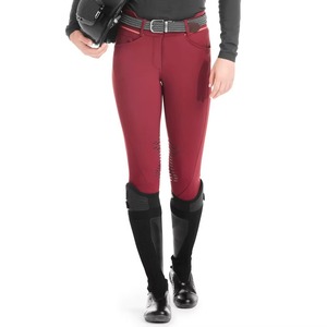 Pantalon d'équitation taille haute pour femme, coupe ajustée, couleur unie rouge, en textile, avec fermeture à boucle - Product Image 1