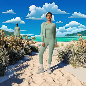 Conjunto de 2 Piezas de Alta Calidad y Ligero, Pantalones de Yoga de Color Sólido con Bolsillos, Top Corto con Cintura Elástica, Transpirable, de Secado Rápido y Agradable al Tacto - Product Image 3