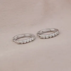 0.15Ct Natural Round Diamond <b>Huggie</b> Hoop Earrings 18K <b>Solid</b> White <b>Gold</b> Women Fine Jewelry Gift - Product Image 4