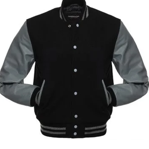 Chaqueta Varsity Negra y Gris para Hombre, Cuello Camisero, Corte Regular, Material de Poliéster, Estilo Casual para Otoño, Cierre con Botones - Product Image 1