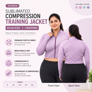 Women Plus Size <b>Compression</b> Training Jacket Cropped Full Zipper Sportswear Top Ladies Stand Collar Crop Yoga Jacket - Product Image 1