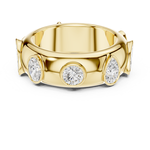 Yellow Gold Bezel <b>Set</b> Multi Stone Wide Band <b>Ring</b> <b>for</b> <b>Women</b> Luxury Statement Wedding Anniversary Fashion Jewelry - Product Image 3